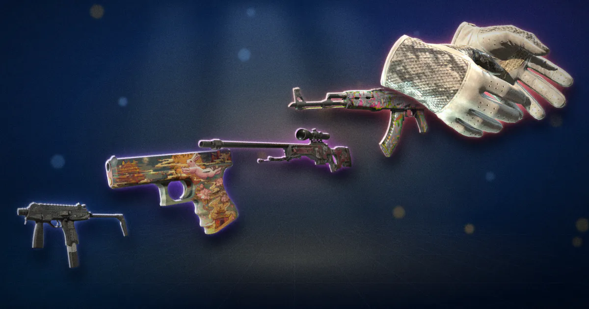 Five Revolution Case items climbing in size from a Mil-Spec MP9 to Driver Gloves King Snake, one step for each rarity.