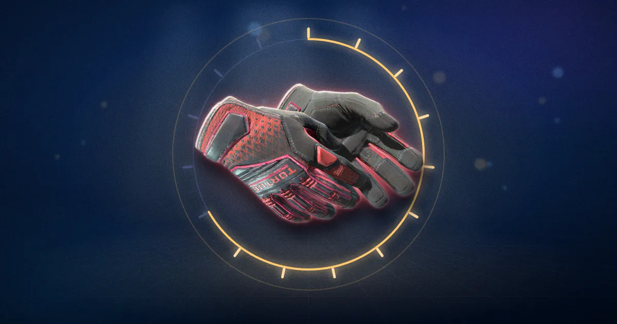Specialist Gloves Crimson Kimono inside a ring of 15 light ticks, ten of them lit, like a countdown on a trade hold.